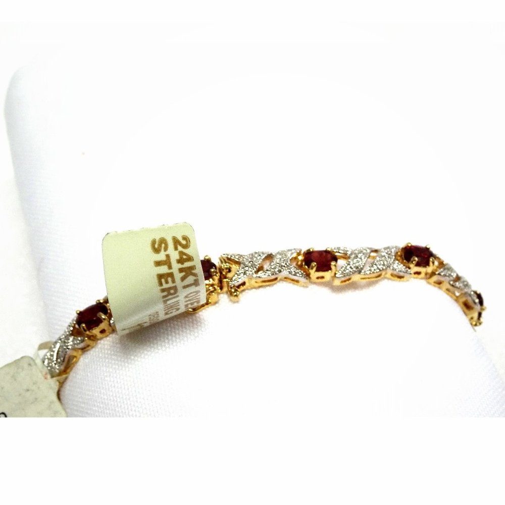 NWT January Birth Stone Garnet Diamond 24KT Gold .925 Silver Tennis Bracelet - Picture 3 of 13